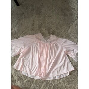 Vintage Shadowline Satin Silky Pink Babydoll Floral Embroidered Shaw Top